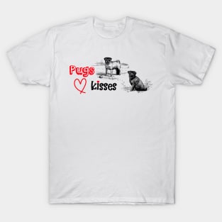 Pugs and Kisses Funny Valentine with Dogs Illustration T-Shirt